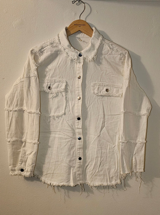 Distressed Off-White denim shirt - Nobel fashions