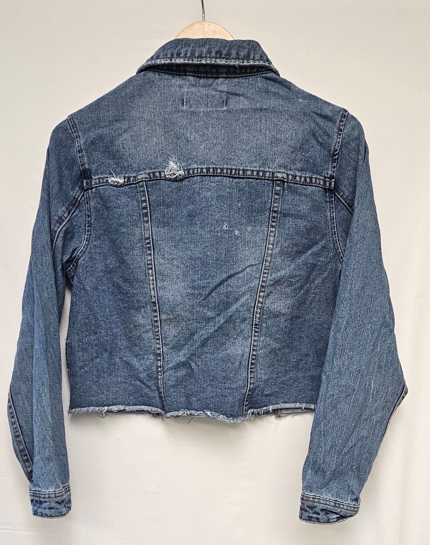 Cropped Distressed Denim Jacket - Raw Hem Style