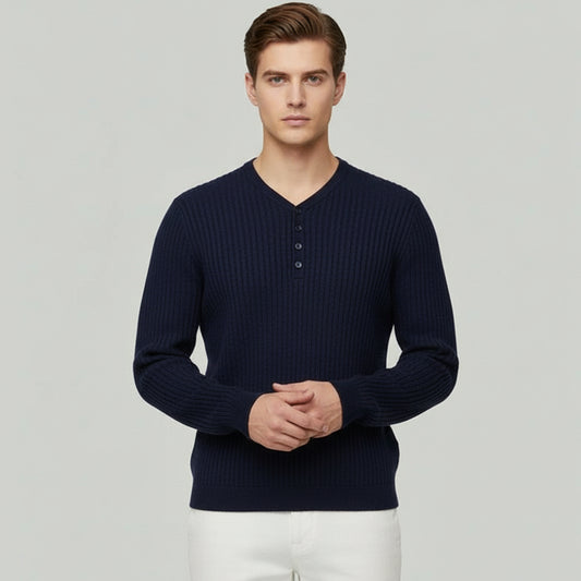 Henley-Style V-Neck Sweater - Men's Edition