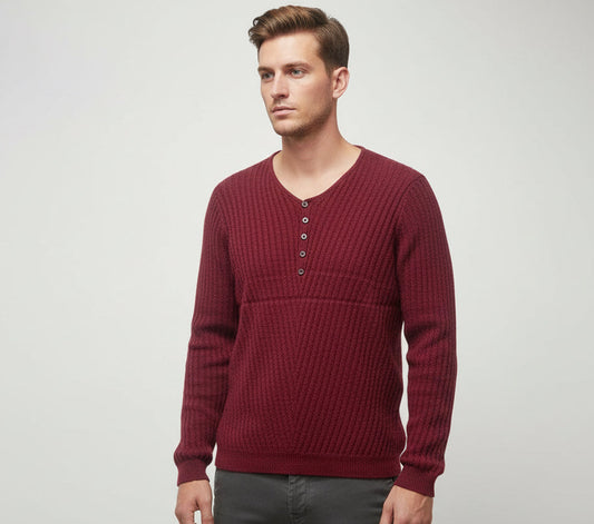 Henley-Style V-Neck Sweater - Men's Edition