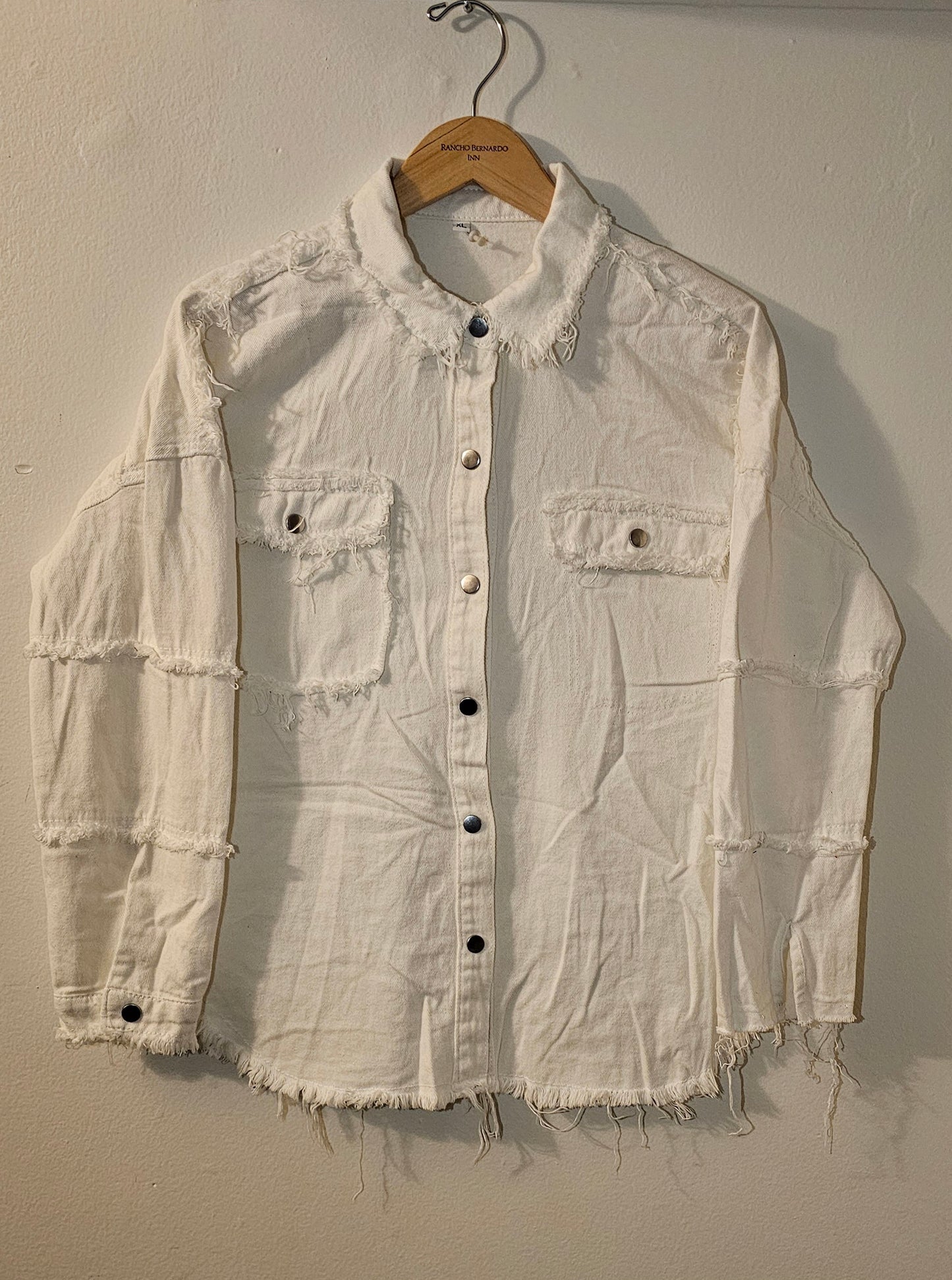 Distressed Off-White denim shirt - Nobel fashions