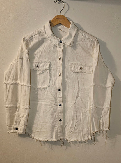 Distressed Off-White denim shirt - Nobel fashions