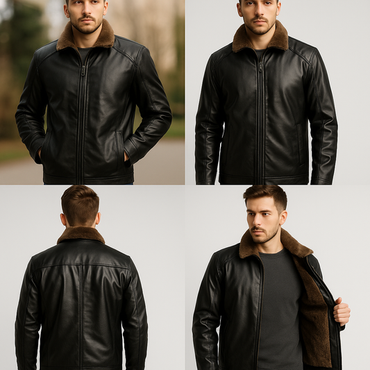 Men's Winter Faux Leather Jacket - Fur-Lined Warm & Durable