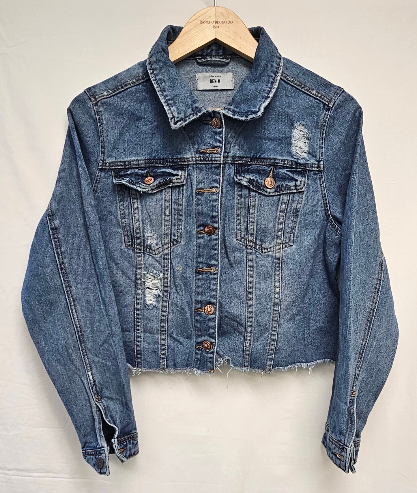 Cropped Distressed Denim Jacket - Raw Hem Style