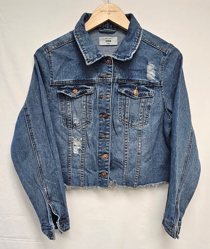 Cropped Distressed Denim Jacket - Raw Hem Style