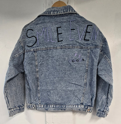 Smile Even Printed Denim Jacket - Unisex Oversized Style