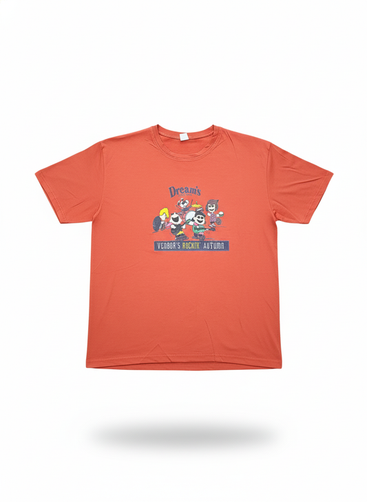 Unisex Autumn Band Graphic T-Shirt in Vibrant Orange with Fun Character Print