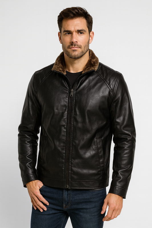 Men's Winter Faux Leather Jacket - Fur-Lined Warm & Durable