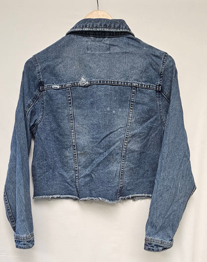 Cropped Distressed Denim Jacket - Raw Hem Style